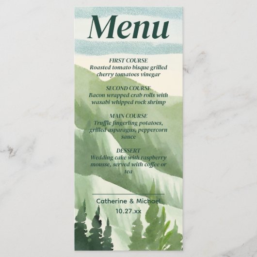 エメラルドグリーナリーマウンテン素朴パイン結婚ズ メニュー (正面)