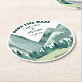 エメラルドグリーナリーマウンテン素朴パイン結婚ズ ラウンドペーパーコースター (アングル)