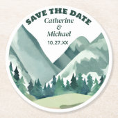 エメラルドグリーナリーマウンテン素朴パイン結婚ズ ラウンドペーパーコースター (正面)