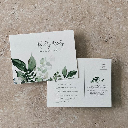 エメラルドグリーナリーメニュー選択ウェディングRSVPポストカード インビテーションポストカード