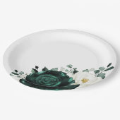 エメラルドグリーナリーユーカリプトゥスホワイトフローラ結婚ズ ペーパープレート (アングル)