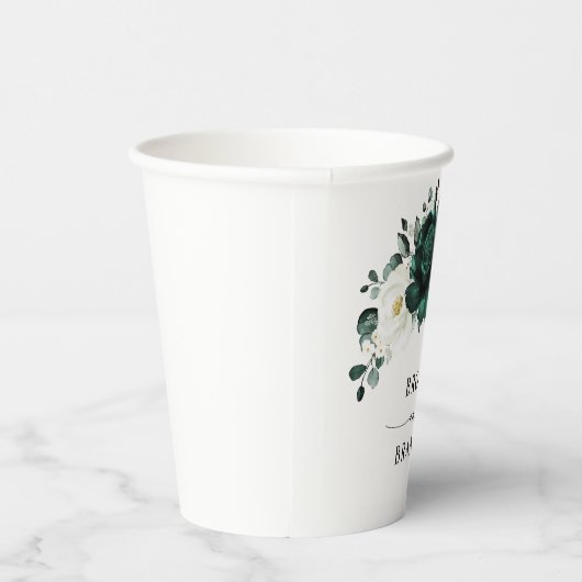 エメラルドグリーナリーユーカリプトゥスホワイトフローラ結婚ズ 紙コップ (右)