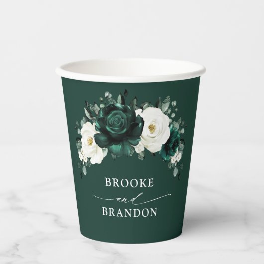 エメラルドグリーナリーユーカリ結婚ホワイトフローラP 紙コップ (正面)