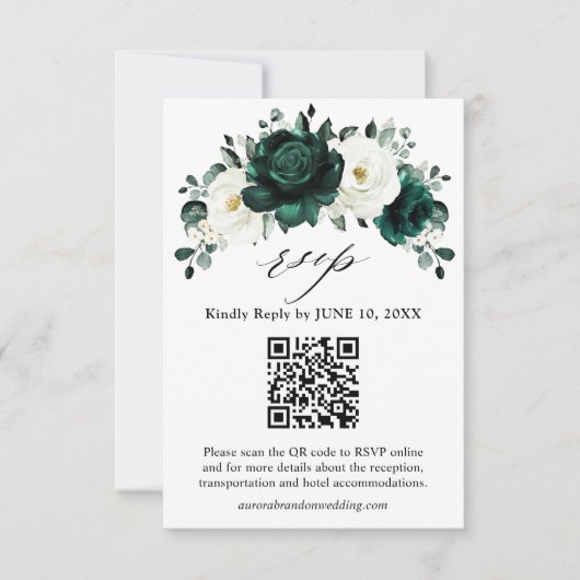 エメラルドグリーナリーユーカリ結婚ホワイトフローラR 出欠カード (正面)