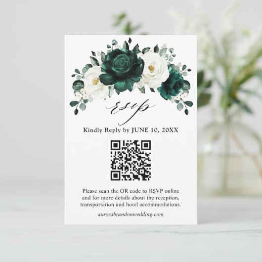 エメラルドグリーナリーユーカリ結婚ホワイトフローラR 出欠カード (スタンド正面)