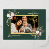 エメラルドグリーナリーヴィンテージクリスマスツー写真 箔シーズンカード (正面)