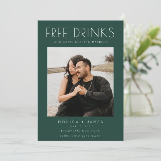 エメラルドグリーンおもしろいウェディング日付を保存 案内状 (スタンド正面)