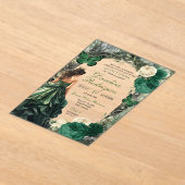 エメラルドグリーンお洒落フォレストキンセアニェラ アクリル招待状 (レイダウン)