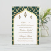 エメラルドグリーンつる金ゴールドランタンムスリム結婚ズ 招待状 (スタンド正面)