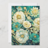 エメラルドグリーンとクリームとゴールドの花の結婚式 招待状 (裏面)