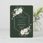 エメラルドグリーンとクリーム色の花のウェディング 招待状 (スタンド正面)
