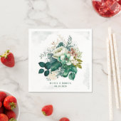 エメラルドグリーンとクリーム花模様結婚ズ スタンダードカクテルナプキン (インサイチュ)