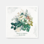 エメラルドグリーンとクリーム花模様結婚ズ スタンダードカクテルナプキン (正面)