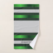エメラルドグリーンとグレーのジオメトストライプリの名前 バスタオルセット (ハンドタオル)