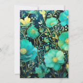 エメラルドグリーンとゴールドとブラックの花の結婚式 招待状 (裏面)