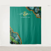 エメラルドグリーンとゴールドのアゲートジオード結婚式背景 タペストリー (正面)