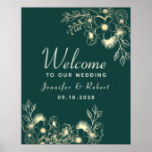 エメラルドグリーンとゴールドのウェディング ウェルカム ポスター (正面)