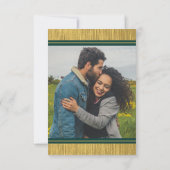 エメラルドグリーンとゴールドのクラス感あふれる結婚式写真 招待状 (裏面)