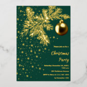 エメラルドグリーンとゴールドのクリスマスパーティー招待状 箔シーズンカード (正面)