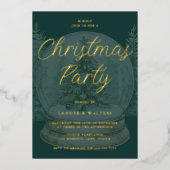 エメラルドグリーンとゴールドのクリスマスパーティー用クリスマスグローブ 箔招待状 (正面)
