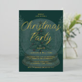 エメラルドグリーンとゴールドのクリスマスパーティー用クリスマスグローブ 箔招待状 (立ち正面)