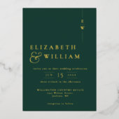 エメラルドグリーンとゴールドのフォイル モノグラム ウェディング 箔招待状 (正面)