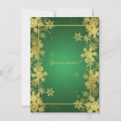 エメラルドグリーンとゴールドのホイルスノーフレークのクリスマスパーティー 招待状 (裏面)