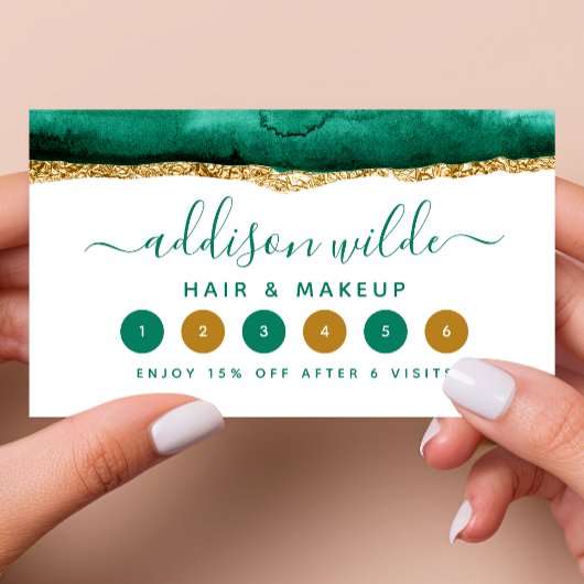 エメラルドグリーンとゴールドの水彩画ロイヤリティカード ロイヤリティカード