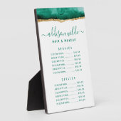 エメラルドグリーンとゴールドの水彩画価格メニュー フォトプラーク (側面)