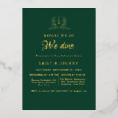 エメラルドグリーンとゴールドの結婚式リハーサルディナー 箔招待状 (正面)