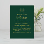 エメラルドグリーンとゴールドの結婚式リハーサルディナー 箔招待状 (立ち正面)