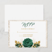 エメラルドグリーンとゴールドの結婚式 出欠カード (正面/裏面)