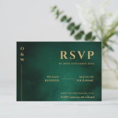 エメラルドグリーンとゴールドの結婚式QRコードRSVP 出欠カード (スタンド正面)