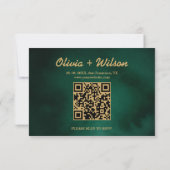 エメラルドグリーンとゴールドの結婚式QRコードRSVP 出欠カード (裏面)