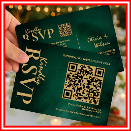 エメラルドグリーンとゴールドの結婚式QRコードRSVP 出欠カード