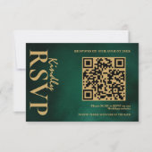 エメラルドグリーンとゴールドの結婚式QRコードRSVP 出欠カード (正面)