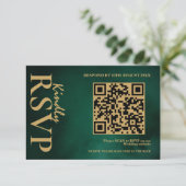 エメラルドグリーンとゴールドの結婚式QRコードRSVP 出欠カード (スタンド正面)