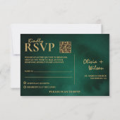 エメラルドグリーンとゴールドの結婚式QRコードRSVP 出欠カード (裏面)