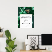 エメラルドグリーンとゴールドの花の結婚式ウェルカムサイン ポスター (ホームオフィス)