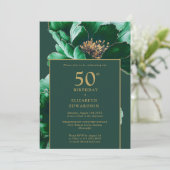 エメラルドグリーンとゴールドの花柄誕生日 招待状 (スタンド正面)