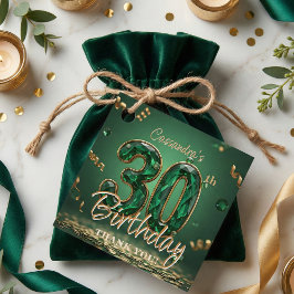 エメラルドグリーンとゴールドの30歳の誕生日サンクスカード フェイバータグ