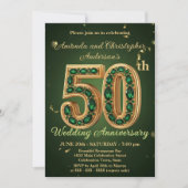 エメラルドグリーンとゴールドの50周年記念結婚式 招待状 (正面)