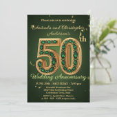 エメラルドグリーンとゴールドの50周年記念結婚式 招待状 (スタンド正面)