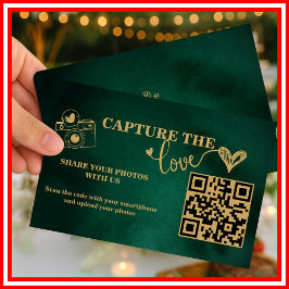 エメラルドグリーンとゴールドのCapture The Love QR ウェディング エンクロージャーカード