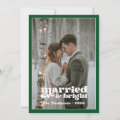 エメラルドグリーンとシャンパンの新婚夫婦のクリスマス シーズンカード (正面)