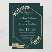 エメラルドグリーンとシャンパン 招待状 (正面/裏面)