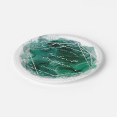 エメラルドグリーンとシルバーの幾何結婚図形 ペーパープレート (アングル)