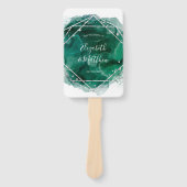 エメラルドグリーンとシルバー幾何グリッター結婚ズ ハンドファン (正面)