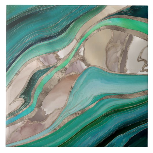 エメラルドグリーンとトープ大理石 タイル (正面)