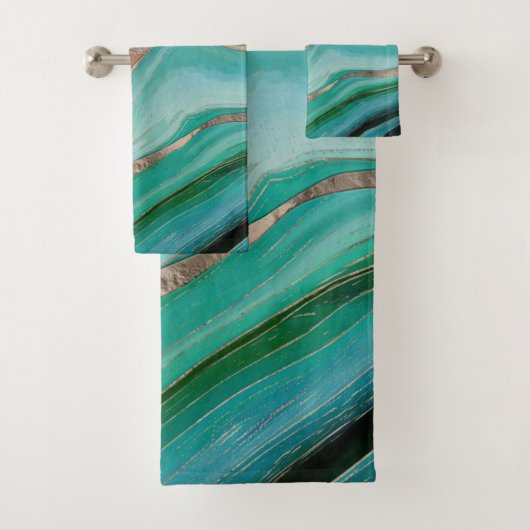 エメラルドグリーンとトープ大理石 バスタオルセット (インサイチュ)